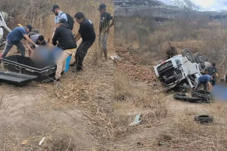 Caminhão tomba em Monsenhor Hipólito e motorista morre preso às ferragens​‌​